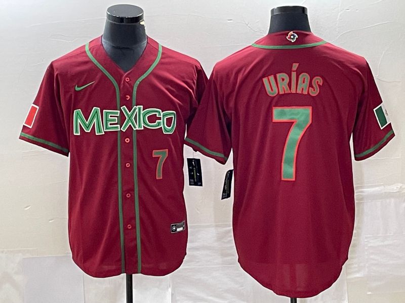 Men 2023 World Cub Mexico 7 Urias Red green Nike MLB Jersey8